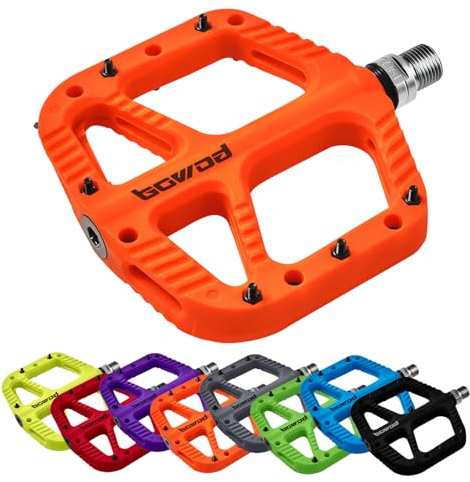 BOWOD MTB Bike Pedals, Wide Mountain Bike Pedals w Light Nylon Composite Platform Pedal, Non-slip Bicycle Pedal w 6 Cleats per Side, Composite Pedals fit for Adult MT Bike, BMX, Road Bike Pedals 9/16