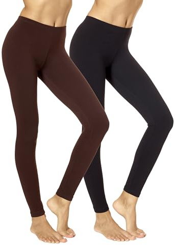 No Nonsense Women's Cotton Legging, Black/Espresso-2 Pair Pack, Large (Pack of 2)