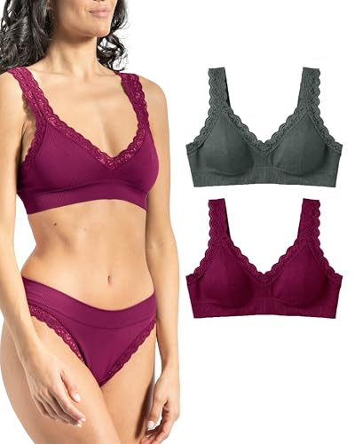 Risalti Reggiseno Senza Ferretto con Spalla in Pizzo Rib 2 pz - Donna Elasticizzato in Microfibra, Top Seamless Senza Cuciture - Made in Italy
