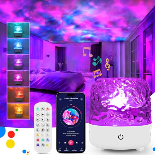 JIAWEN Galaxy Projector Light with Bluetooth Speaker, 36 Lighting Modes Star Night Light for Bedroom, Rechargeable Ocean Wave Projector, Sensory Night Light for Kids, Adults, Home Theater Decor