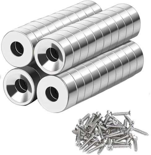 Magneter, magneter extra, med hål 10 x 3–3 mm, magneter extra stark, stor rund för magnetplatta, kök, kylskåp, 40 stycken