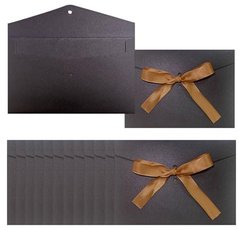 12 Stück Schwarze Briefumschläge mit Bändern, Karte, 17.3 * 12.2 CM Grußkarte Umschläge für Fest und Party, Geburtstag, Hochzeiten, Baby Showe Einladungen (Schwarz)
