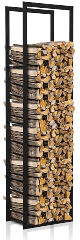 ISOISL Étagère à Bois de Cheminée 150 x 40 x 25 cm - En Métal Noir - Accessoire Robuste pour l'Intérieur et l'Extérieur - Abri Stable - Rangement pour l'Extérieur