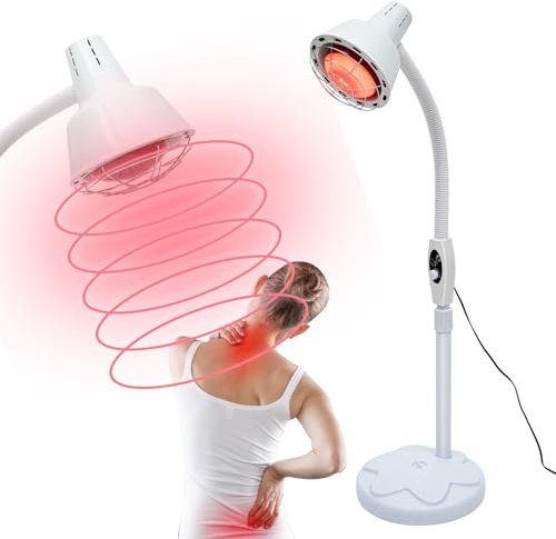 RUETERY Rotlichtlampe, 275W Rotlichtlampe Wärmelampe, Infrarotlampe Medizinisch, 360° Drehbar, Einstellbare Temperatur, Höhenverstellbar, Infrarotleuchte Wärmestrahler für Zuhause