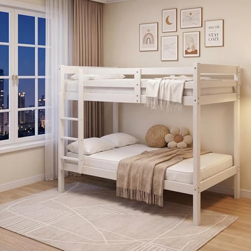 Panana Bed Bunk Bed, 3ft Wooden Bunk Beds With Ladder Twin Sleeper Kids Bunk Bed, Solid Pine Wood Frame Single Double Bed frame For Kids Children Home, White (White, 3 ft Single Bunk Bed)