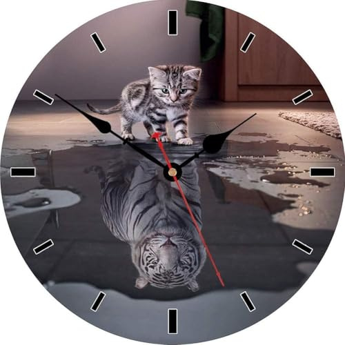 VIKMARI 12 Inch Cat Clock Silent Kitchen Wall Clock for Bedroom Decor | Lovely silent MDF wall clock with large Arabic numbers for bedroom, kitchen or bathroom, battery powered and easy to read.