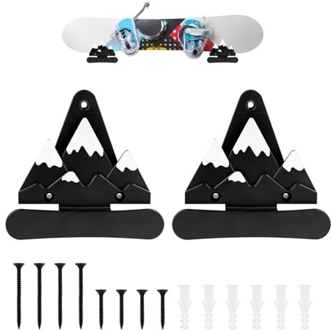 lasuroa 2pcs Snowboard Wall Racks, Universal Design Snowboard Storage Holder Snowboard Wall Mount Clips Snowboard Display Stand with Screws Expansion Anchors for Room Garage(Black & White)