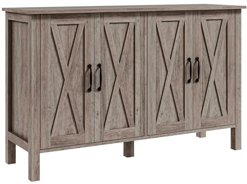 HOMCOM Mobile Cucina Basso stile Rustico con 2 Ripiani Portaoggetti Regolabili, Credenza Buffet per TV fino a 55 Pollici con 4 Porte in Legno, 120x37x75 cm, Grigio