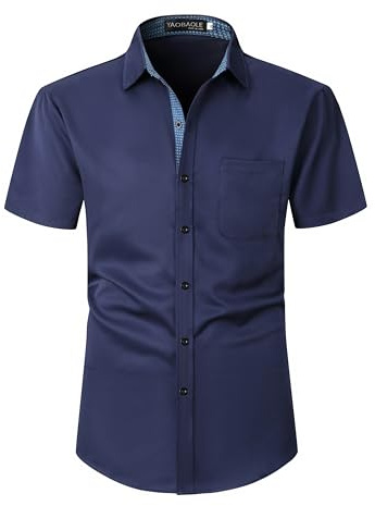 YAOBAOLE Chemises Homme Manches Courtes Casual Business Formelle Chemise Mariage Habillée Hommes Regular Fit Bleu Foncé XL