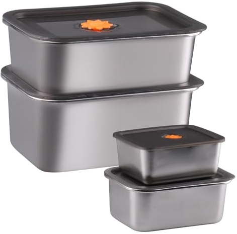 WakiHong 4 Piezas Recipientes de Acero Inoxidable Con Tapa Stainless Steel Food Containers Recipientes Herméticos Para Alimentos,para restaurante,cocina,congelador,buffet(600ml,1600ml,2600ml,3600ml)