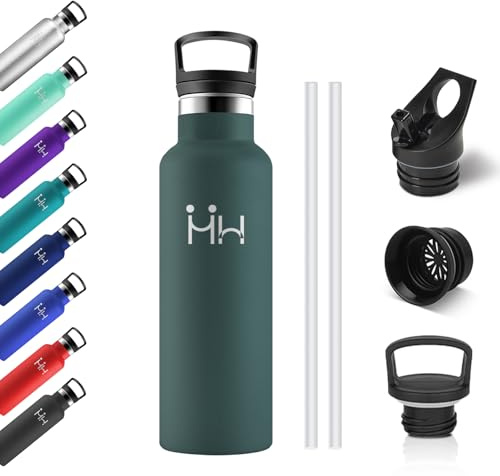 Botella Agua Acero Inoxidable 500ml, Botella Termica con Pajita, Cantimplora Termo con Doble Aislamiento, sin BPA, Termo Reutilizable para Camping, Niño, Niña, Adulto, Deporte, Oficina, Fitness