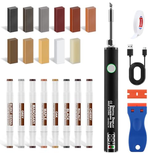 Set di riparazione in laminato, in legno, in vinile, per parquet, 11 colori, 8 pennarelli a doppia punta per mobili, piani di lavoro, ripara graffi, fori, crepe, ammaccature nei mobili, pavimenti