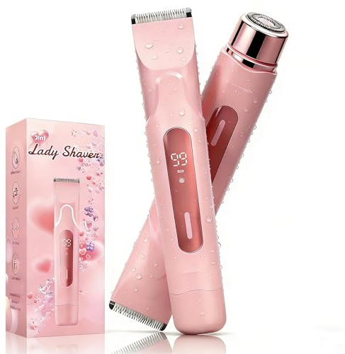 XkuiHF Máquina de Afeitar Eléctrica 2 en 1 para Mujer - Depiladora para Bikini, Cuerpo y Cara - Impermeable para Uso en Seco/Mojado - Cortapelos Corporal con Diseño Ergonómico (rosa)