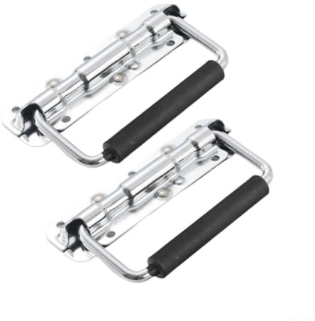 Vidonergy Lot de 2 poignées pliantes avec mécanisme à ressort et couvercle en caoutchouc isolé pour boîte à outils, valises, caisses en bois, 140 mm