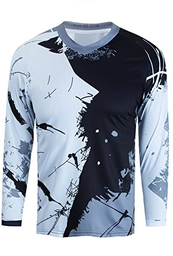 Dirt Bike Jersey Men Cycling Top Long Sleeve Mountain Biking Clothing Bicycle Motocross Motorcycle Shirts Downhill Cycle Racing Wear Powersports Moto Clothes Black Gray XL