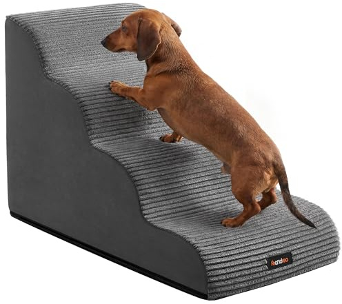 Feandrea Hundtrappa, 4-Stegs av Skum, Halkfri, 72 x 40 x 50 cm | Husdjurstrappa för Små och Äldre Hundar, med Tvättbart Överdrag, Manchester, Skiffergrå, BADDI Kollektion PPS004GN01