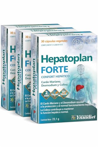 Pack 3 x Hepatoplan Forte Zentrum Ynsa diet 30 cápsulas vegetales (90 cápsulas) con cardo mariano, desmodium, colina, ácido alfa lipoico y vitamina C para el hígado