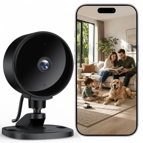 WOLFANG Övervakningskamera Inomhus 1080P, WiFi Kamera med Nattseende, Rörelsedetektering, Tvåvägsljud, Kompatibel med Alexa & Google Home, Endast 2,4 GHz WiFi