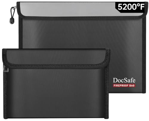 DocSafe Fireproof Document bag Set for A4 Files,Heat Insulated & Waterproof | 5200°F,Money Wallet for Cash,Receipts,Passport and Valuables,Safe Pouch for Home Office Travel Emergency,13.6''×10.2'', 2 Pcs