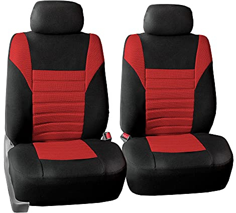 FH GROUP Car Seat Covers Front Set Premium Red 3D Air Mesh - Low Back Car Seats with Removable Headrest, Universal Fit, Automotive Seat Cover, Airbag Compatible for SUV, Sedan, Van