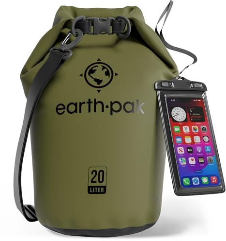 Earth Pak Waterproof Dry Bag - Roll Top Waterproof Backpack Sack Keeps Gear Dry for Kayak with Waterproof Phone Case