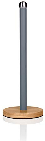 Swan SWKA17511GRYN Nordic Scandi Towel Pole/Kitchen Roll Holder with Non-Slip Wooden Base, Slate Grey, steel, Holds 1 Paper