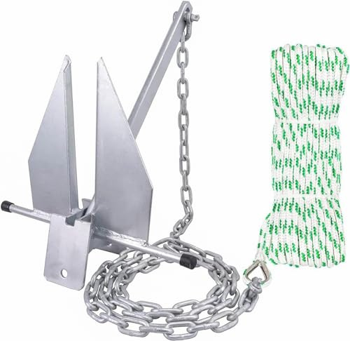 MARINE SYSTEM Fluke Anchor Kit with Chain and Anchor Rope Set for Boats, Pontoon, Deck, Fishing, and Sail (8 lb)