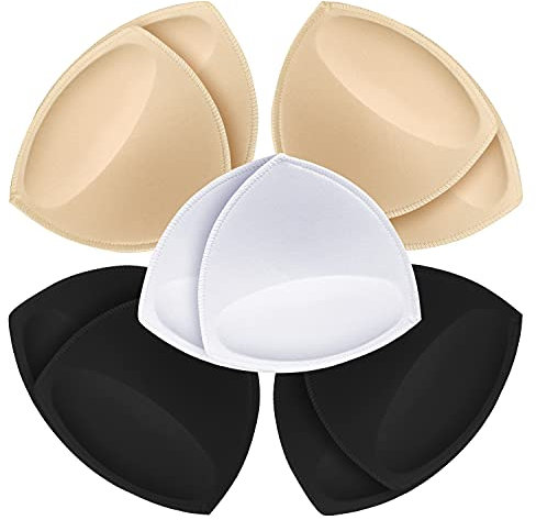 SKENGWEL 5 Pairs Women's Triangle Bra Pads Inserts Removable Push Up Sports Bra Cups Replacements for Bikini Top Swimsuit (Triangle 5 Pairs 3 Color C/D)