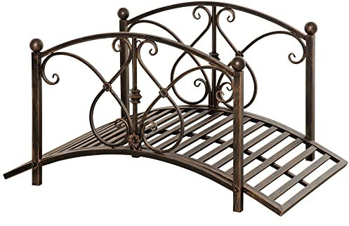 Outsunny Vintage Metall Gartenbrücke, Dekorative Brücke mit floralen Elementen, 99x68x53cm, Bronze