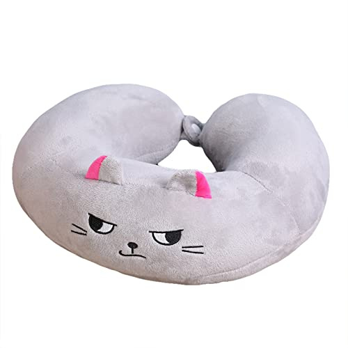 U-förm Cartoon Nackenkissen, PP Baumwolle Nackenkissen Stützkissen,Katze Kinder Reisekissen Ideal für Reise Büro und Haus (Grau)