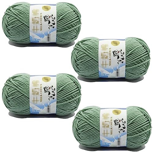 Crochet Knitting Yarn 4 x 50g Acrylic Crochet Yarn Soft Crochet Blend Milk Cotton Yarn Plain Knitting Wool for Handcrafts Jumpers Blankets Baby Garments Furnishings Weaving (Green)