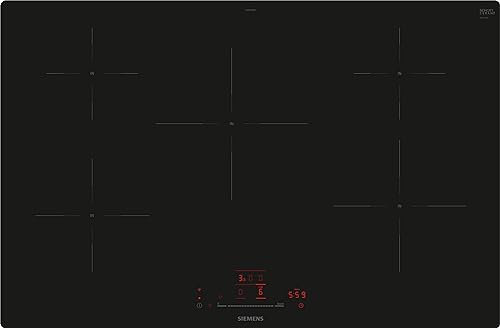 Siemens EH801HVB1E iQ100, Smartes Induktionskochfeld, 80 cm, Schwarz, flächenbündig, TouchSlider, Intelligente Dunstabzugsautomatik – das perfekte Zusammenspiel von Kochfeld und Dunstabzugshaube