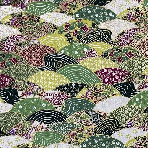 Jukway Tessuto di cotone al metro, 50 x 145 cm, 100% cotone, motivo bronzante, stampa floreale, per cucito, trapuntatura, artigianato, tende, tappezzeria (04 Motivo, Verde)