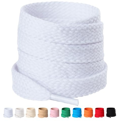 Olukssck 2 Paires Lacets Plats en Coton Pour Baskets, Blanc, 140cm