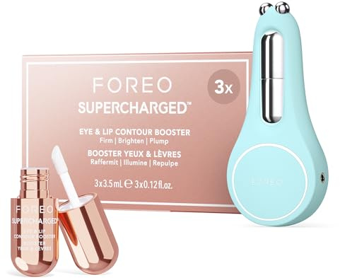 FOREO BEAR 2 eyes & lips + Konturserum für Augen & Lippen, Arctic Blue | Mikrostromgerät, Augenmassagegerät, Lippen-Booster, Augenringe, Tränensäcke, Leitserum, Koffein, Niacinamid