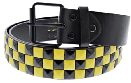 Unisex 3 Row Pyramid Studded Belt Black & Golden Yellow Check One Size