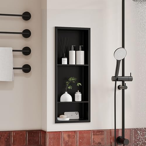 Neodrain 304 Stainless Steel Shower Niche Wall Insert 75 x 30 cm | 3-Tier Shelf Shower Storage for Bathroom Renovation, Black