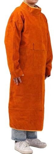 Leder-Schweißerschürze Feuerbeständiger Schweißer-Kittel Heavy Duty Split Cowhide Open Back Hitze Flamme Mantel Jacke (Color : Yellow, Size : Style5)