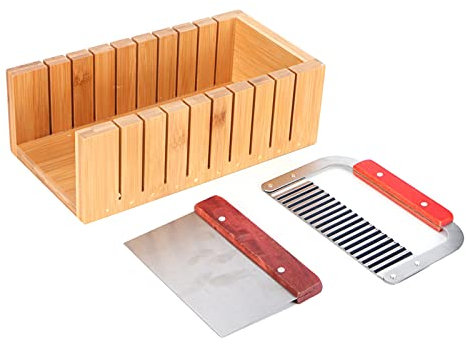 Herramienta para cortar jabón, juego de corte para hacer jabón, cortador de pan de madera portátil con cuchillo de acero inoxidable ondulado recto