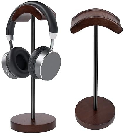 Soporte Auriculares Madera Nogal y Metal, Soportes Auriculares Escritorio con Antideslizante Base, Headphone Stand Wood para Mayoría Headphone Música Juegos