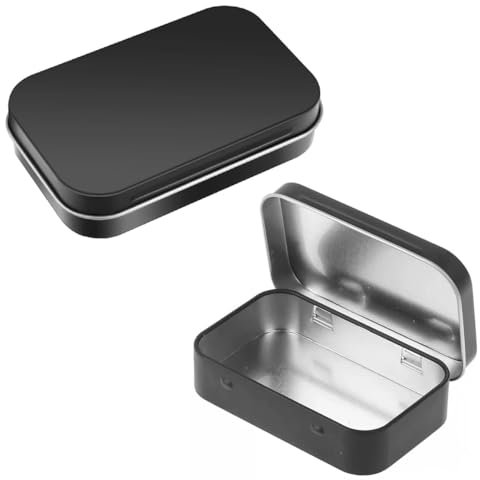 XXLKVSK Mini Portable Black Tin Box with Hinged Lid for Candies, Jewelry, Crafts and Home Storage