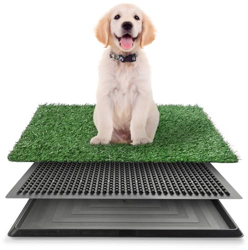 LeFluffy Dog Toilet Tray with Artificial Grass, 63.5 x 51 cm Dog Grass Pee Pad, Pet Potty with Washable Indoor/Outdoor Loo Puppy Toilet Training