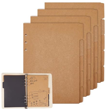 20 fogli divisori per raccoglitori formato A5, A5, divisori, 6 fori, copertina per raccoglitori ad anelli, registro, indice separatore, 20,8 x 15 cm, foro: 5 mm
