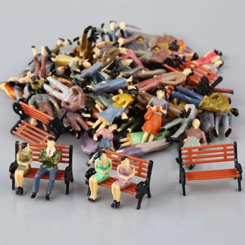 Ensemble de Figurines et Bancs à l'échelle 1:50 - Passagers réalistes peints et figures assises pour maquettes ferroviaires, dioramas, scènes urbaines
