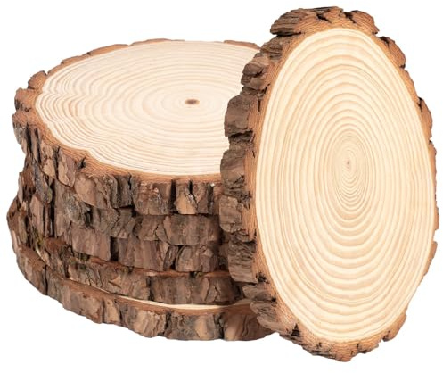 6 Stücke Holzscheiben Durchmesser 18-20cm Ohne Loch Runde Holzscheibe Untersetzer Holz Log Naturholz Baumscheiben 15mm Dicke für DIY Basteln Hochzeit Weihnachten Dekoration Baumscheibe