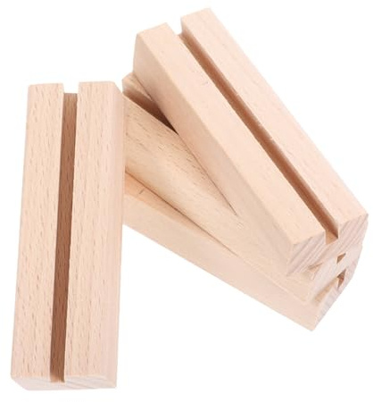 Happyyami Lot de 4 porte-cartes en bois avec fente de 5 mm et support pour cartes photo 10 x 3 x 2 cm Base en bois stable pour bureau et événements