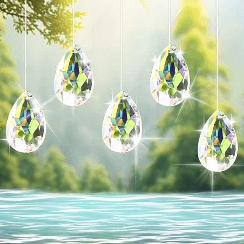 Soodyoow Attrape Soleil, 10 Pièces Suncatcher, 38 mm Attrape Soleil Cristal Suspendu, Cristaux à Suspendre, Boule de Cristal, pour Décoration et Projets Artisanaux, avec 8m Fil Transparent(0.8mm)