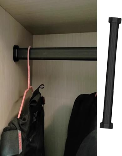 Asta Appendiabiti per Armadio Bastone per Tende Nero per Appendere Abiti / Trapunte, Pali di Supporto per Armadio con Superficie Antiscivolo per Casa in Affitto, Appendiabiti Tagliabile con Terminali(