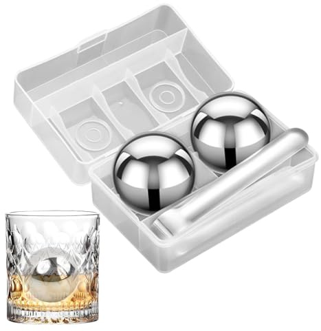 Set esferas Hielo Acero - 2 uds 55mm Bolas metálicas Reutilizables, Grandes Cubitos Redondos para Whisky & café, Enfriador Duradero con Caja | Cerveza, Cóctel, Vodka, Vino; Regalo para él