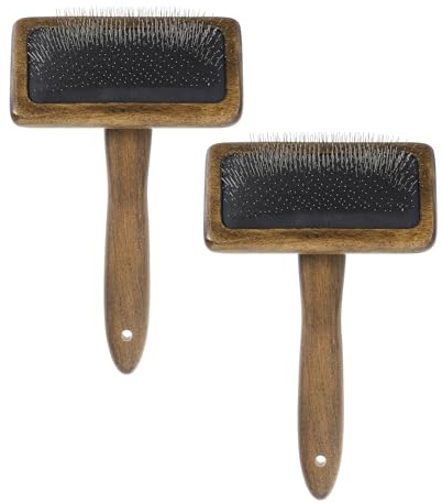 sourcing map 2 Pcs Wool Carder, Hand Carding Brush 2 Medium Wooden Pet Grooming Tool for Needle Felting Pet Grooming Weaving Craft Supplies, Black, Brown